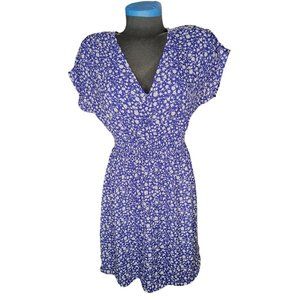 Sienna Sky Dress Womens Medium Blue Floral Cap Sleeve Pull Over Lined V Neck